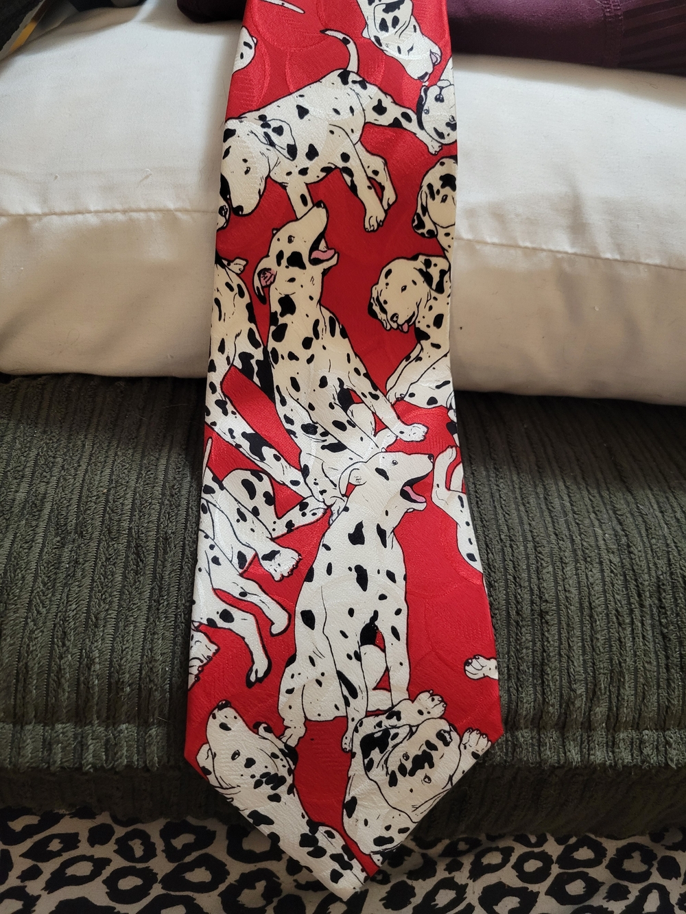 Nicole Miller Red and Black Dalmatian Print Silk Scarf